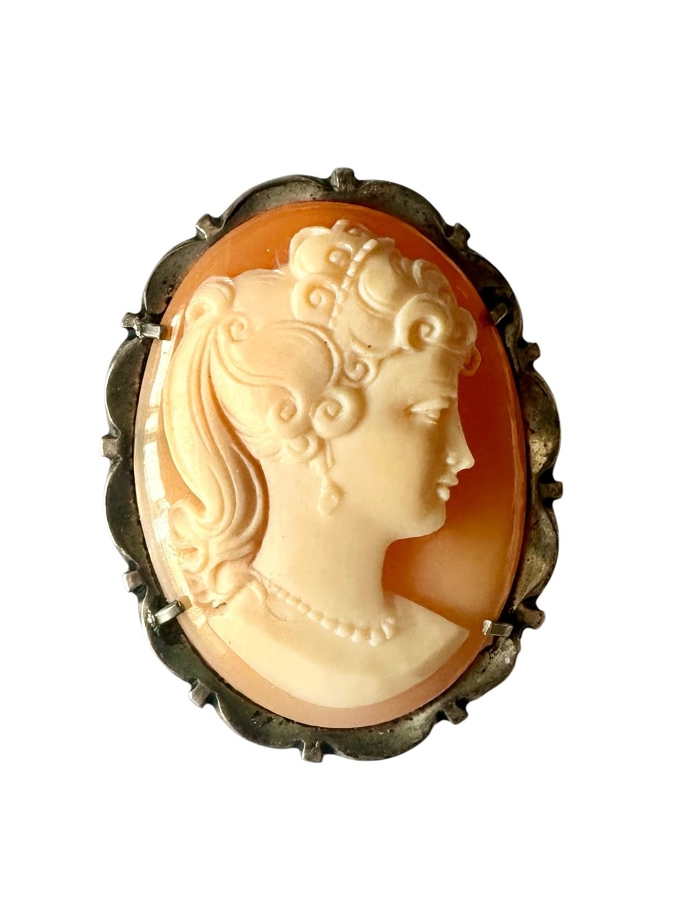 Vintage Hand-Carved Shell Cameo Brooch or Pendant